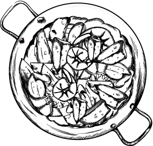 Ilustración cazuelita tipo paella - Comidas para eventos
